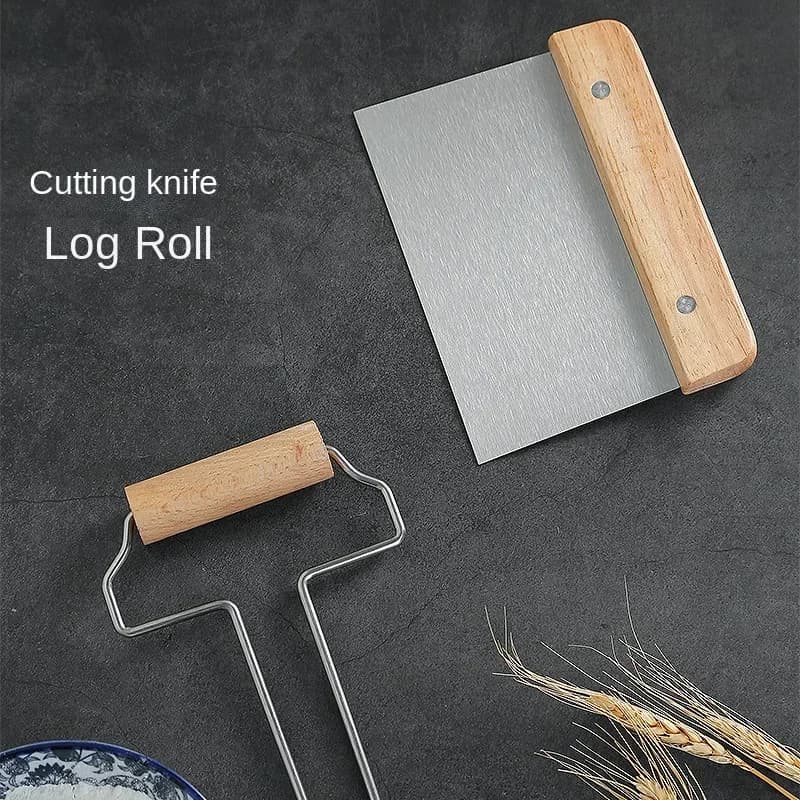 Manico in legno taglierina per noodle in acciaio inossidabile raschietto per farina taglierina per pasta raschietto per crema per torte taglierina per noodle