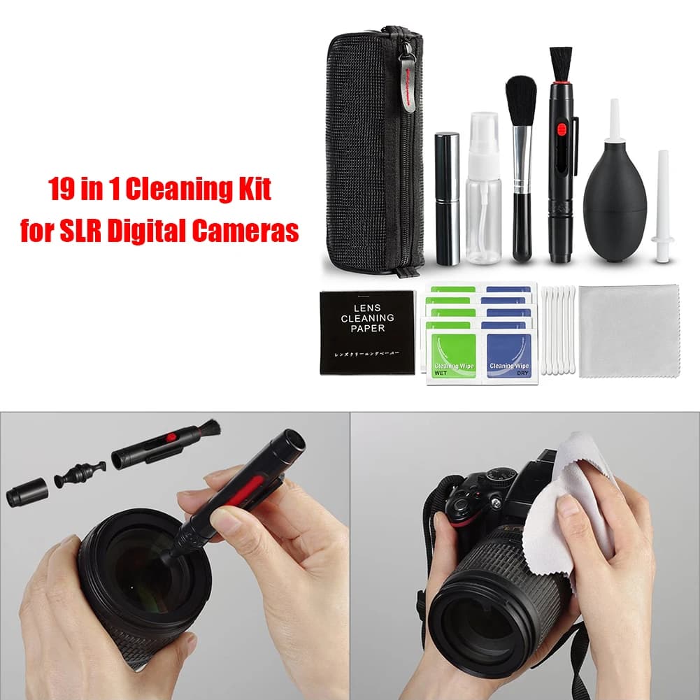 Kit di Pulizia per Fotocamera 19 Pezzi, Set di Penne e Spazzole per Lenti, Kit per Pulizia DSLR e Sensori di Fotocamere Digitali