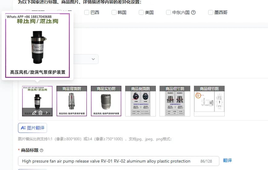 Valvola di rilascio dell'aria per pompa a ventola ad alta pressione RV-01 RV-02 con protezione in plastica e lega di alluminio