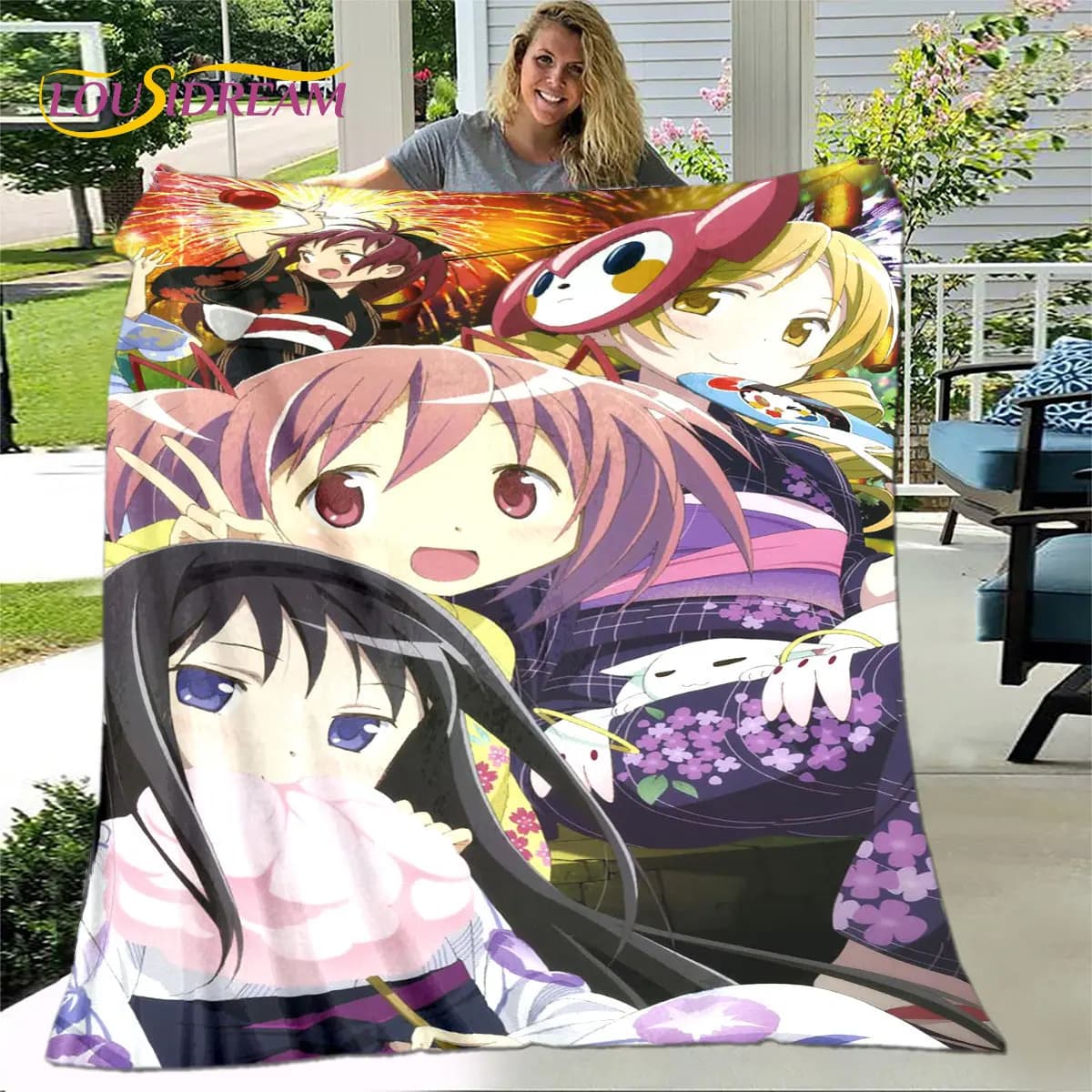 Puella magi madoka magica Coperta morbida in peluche cartone animato, coperta in flanella per soggiorno, camera da letto, divano letto, copertura da picnic