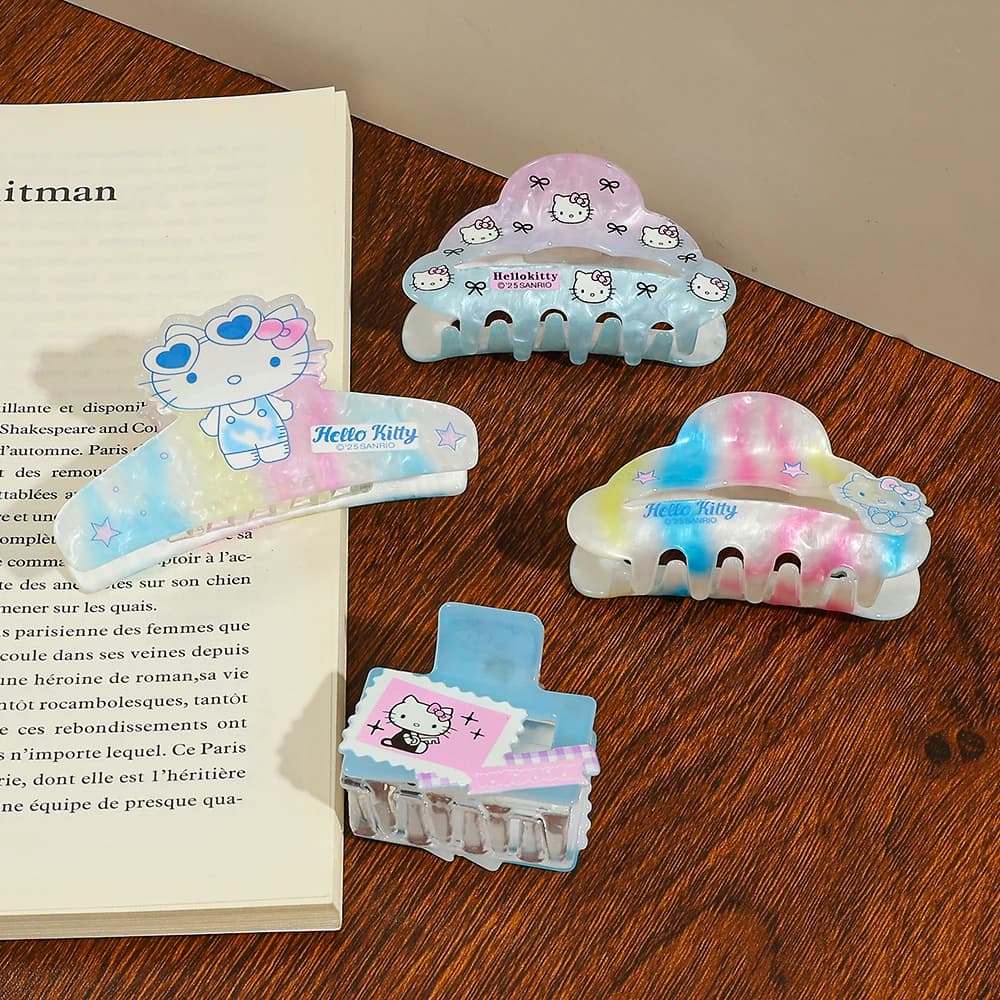 3PCSSanrio Hello Kitty Hair Claw Clip Cute Y2K Gradient Acrylic Shark Clip Accessori per capelli per ragazze dolci Cartoon Kawaii Barrettes