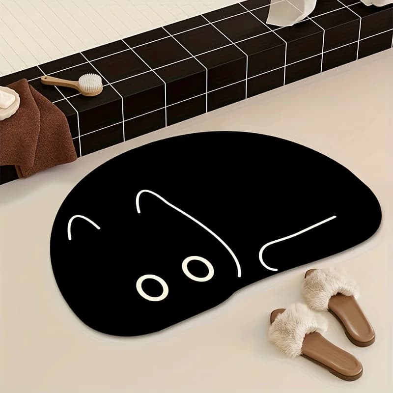 VIKAMA Cartoon Black Cat Tappetino da cucina Tappeto carino Zerbino Tappetino di benvenuto Tappetino da bagno Tappeto per camera da letto Tappeto per soggiorno