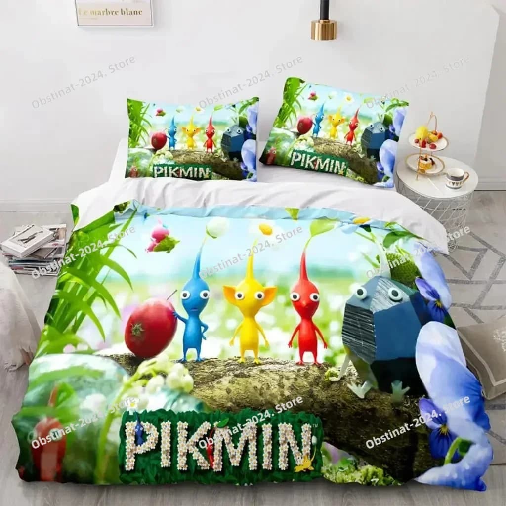 Game of cartoons Pikmin Set of bedding Set of printed bed with pillowcase Soft single double Queen Super King Size Children Adults