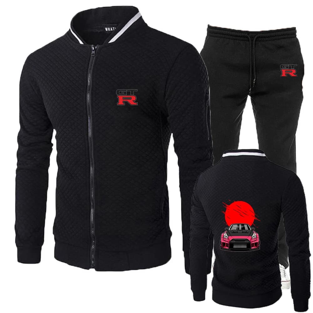 Initial D GTR R35 Print 2026 Spring And Autumn Men's New Fashion Street Pocket Zipper Baseball Jacket Casual Trouser Suit