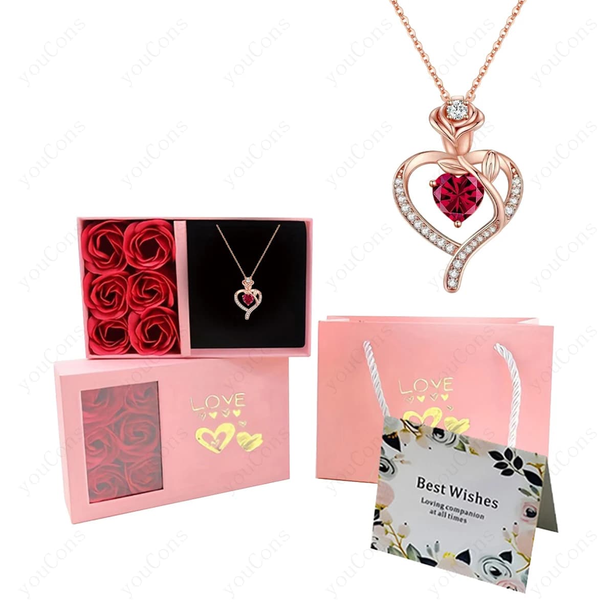 Necklace with Heart Pendant with Lucky Stone and Pink Gift Pack for Women, Mothers, Girlfriends, Valentine's Day, Christmas, Birthday, New Jewelry 2026