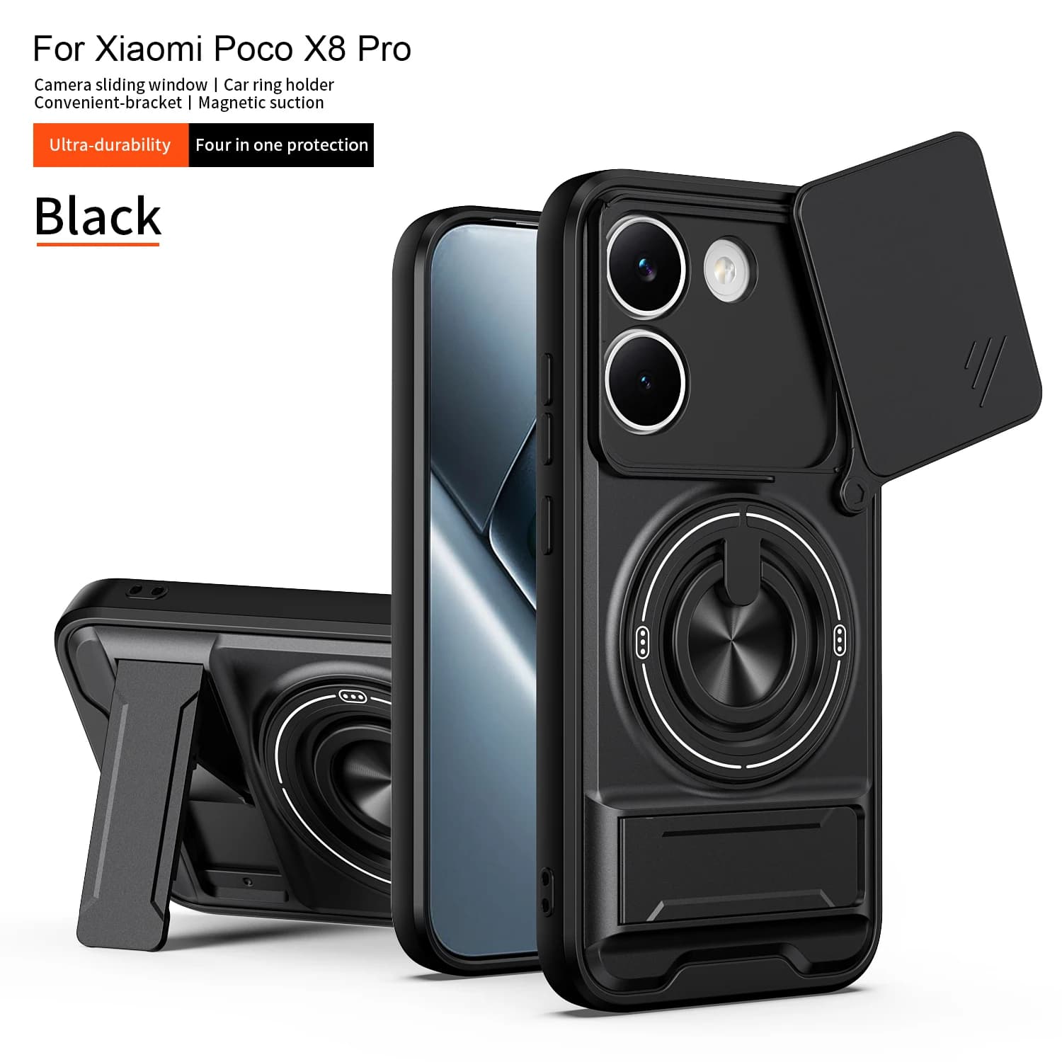 Custodia per Xiaomi Poco X8 Pro con supporto magnetico e protezione scorrevole per fotocamera, cover antiurto per PocoPhone X8 Pro 5G