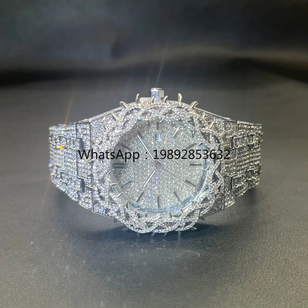 MISSFOX Orologi da uomo alla moda con diamanti, stile hip hop, gioielli bling, orologio da polso al quarzo con fiore, per uomo, dropshipping