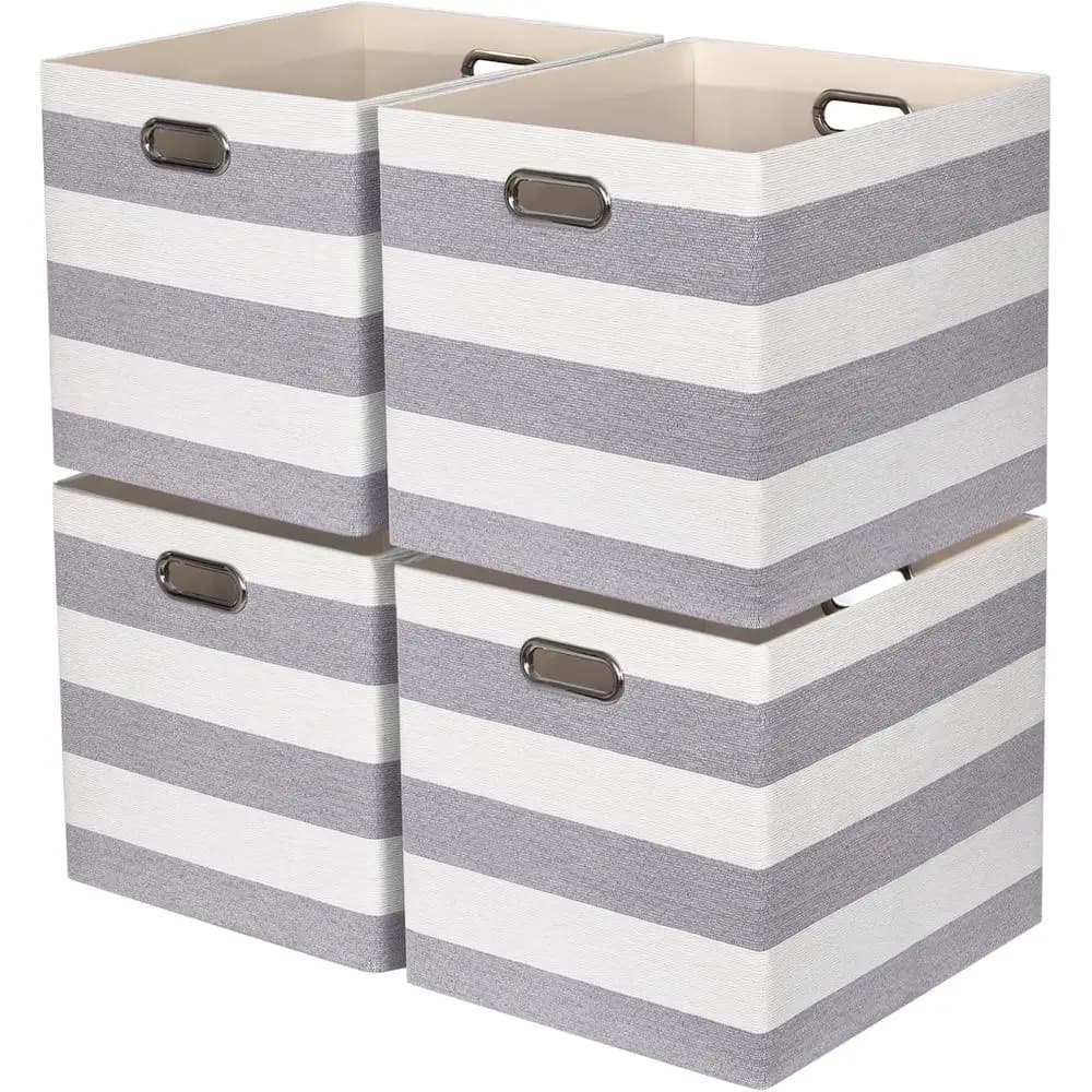 Set of 4 Cubes Bearings in Grey/White Fabric with Organizing Baskets for Home, Office and Shelves