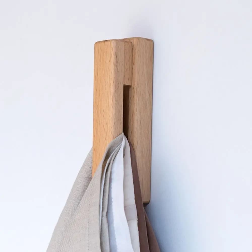 Multi-Purpose Wood Wooden Hook Strong Adhesive Coat Peg Wood Wall Hook Punch Free Door Hanger Key Decor Holder Kitchen