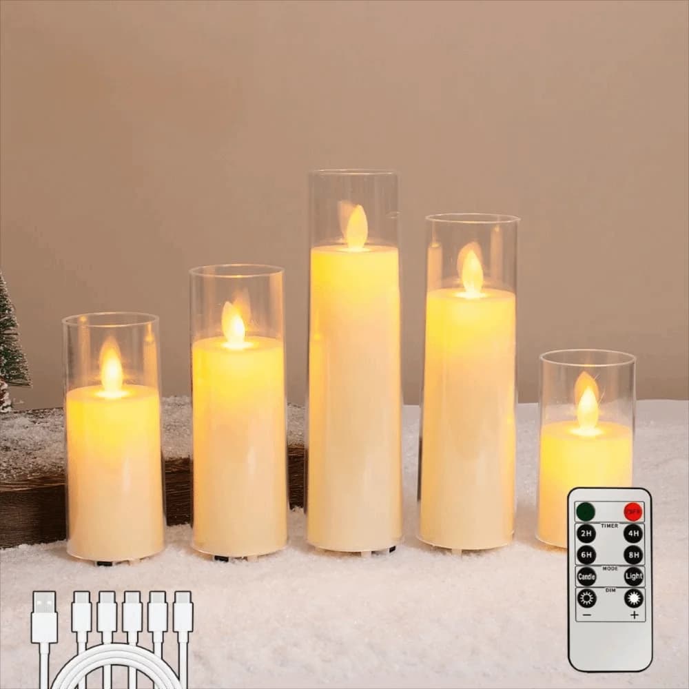 Candele senza fiamma a LED ricaricabili Candele elettroniche con timer tremolante realistico Guscio di candela trasparente a luce soffusa