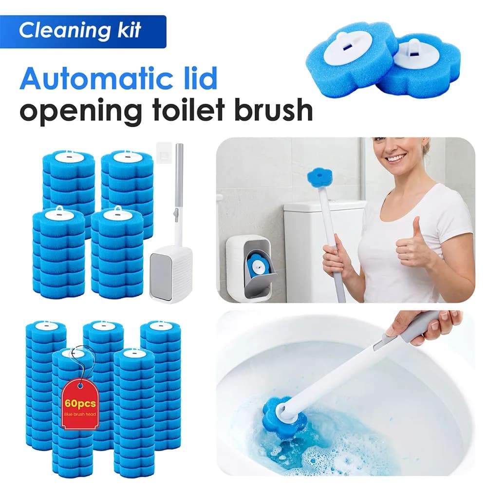 New Toilet Brush & Holder Set with Disposable Refills Replacement Head Cleaning Kit Bathroom Cleaning Brush WC Accessories Tool