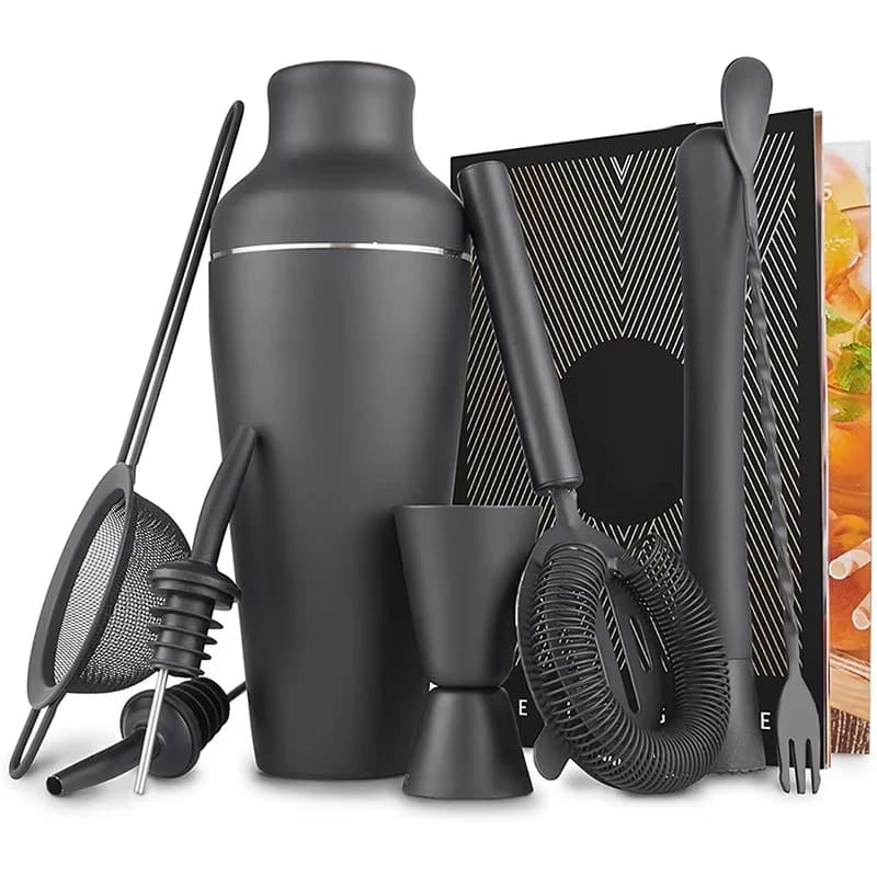 Set da cocktail, set per cocktail, set di shaker per cocktail in acciaio inossidabile da 9 pezzi nero opaco parigino, strumento da bar