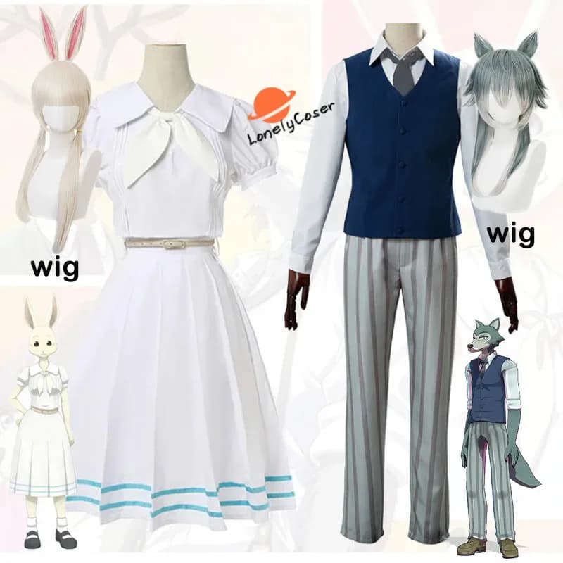 Anime Beastars Haru Legoshi Cosplay Dress White Rabbit Set Costume Rabbit Earrings Wigs Halloween Party Dress Man Woman