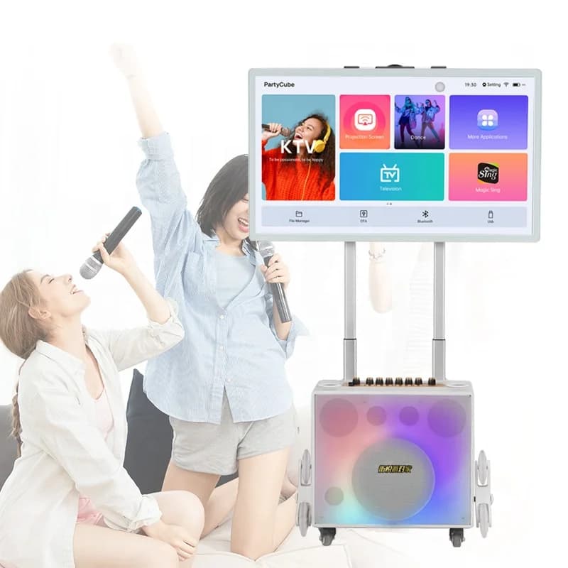 Sistema di macchine per lettore karaoke in uno con brani da 40 W Canto cinese 19 All K Touchscreen KTV Home Bar Android Audio di alimentazione bianca