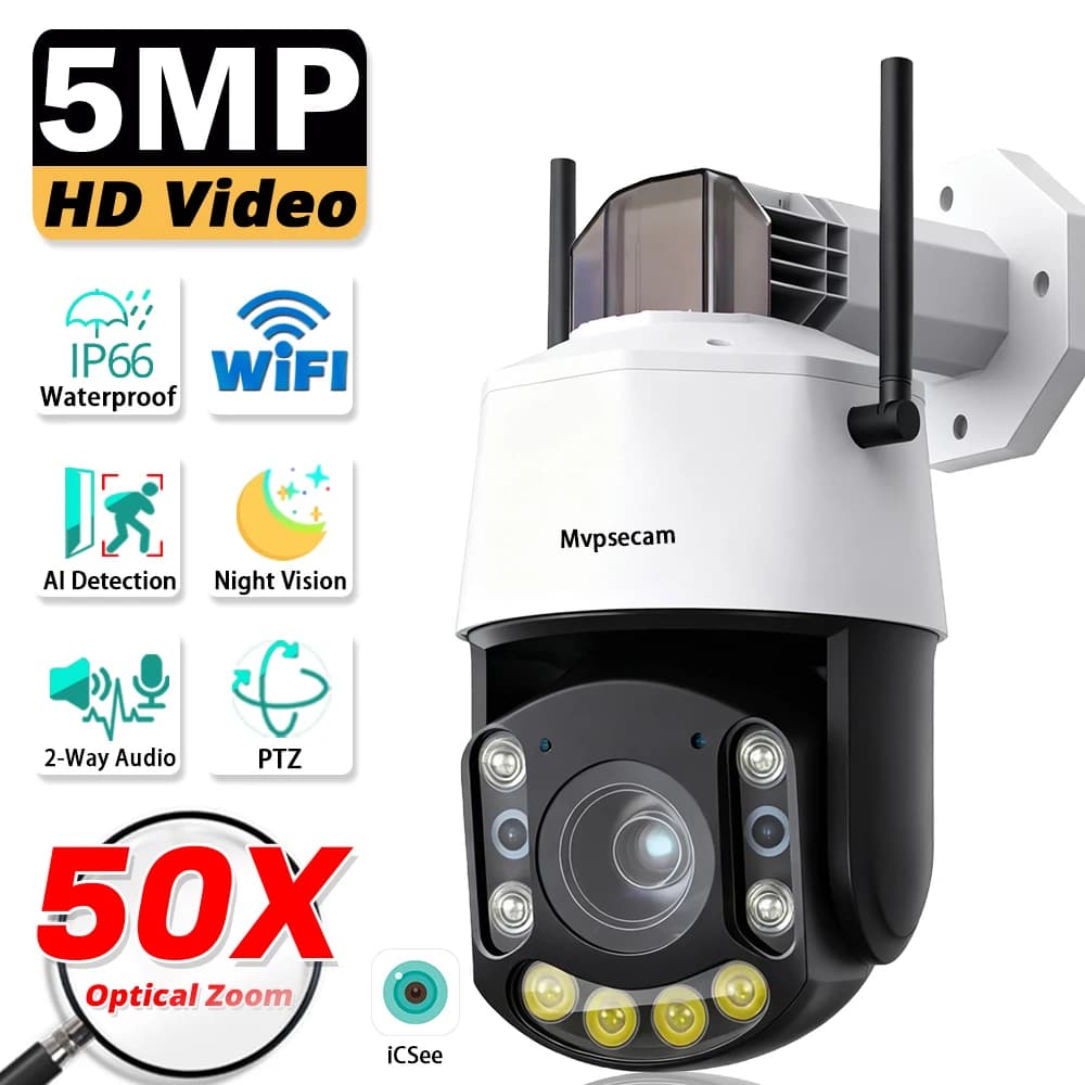 ICsee Wifi 30X 50X Zoom 5MP PTZ IP Security Camera Outdoor 2 Way Audio Wireless Human Detection CCTV Video Surveillance Camera