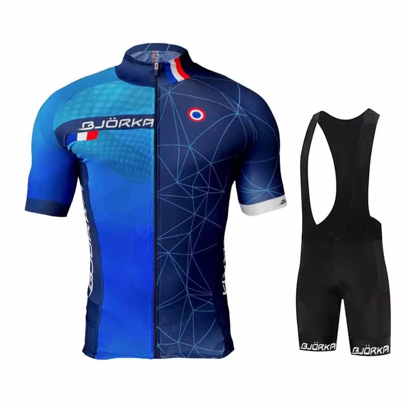 Complete with Cycling BJORKA Estivo con Maniche Corte e Pantaloncini con Bretelle, Set Maillot Ciclismo per Uomo, Clothing per Bici Strada e MTB