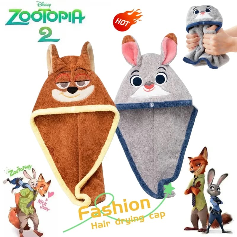 Cappello Asciugacapelli in Peluche Zootopia, Asciugatura Rapida, Design Cartoonesco, Morbido e Assorbente, Ideale per Lavaggio Capelli, Regalo di Compleanno per Amici