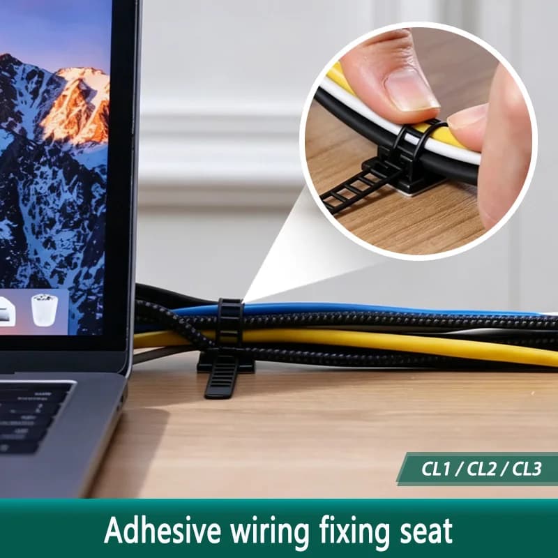 CL-1 CL-2 CL-3 Cable Clips Self Adhesive Mount Wire Clamps Line Tie Fixed Adjustable Fasten Organizer Holder White Black 10~50P