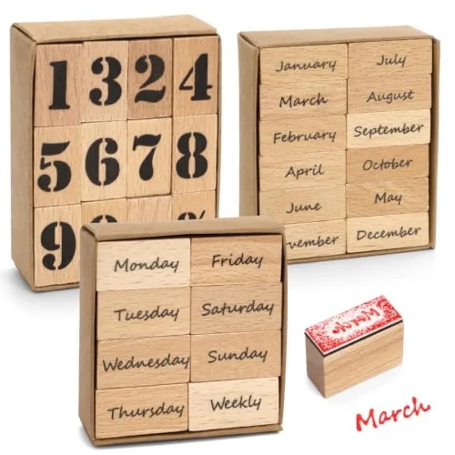 32 Pieces Wooden Rubber Stamp Set Mini Size, Cute Mounted Wood, Vintage Decorative Stamps for Journal, Scrapbook, Letter, DIY C