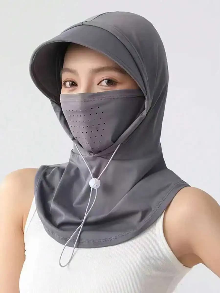 Sunscreen hat in frozen silk with face mask and neck cover, hat with breathable unisex visor for summer outdoors