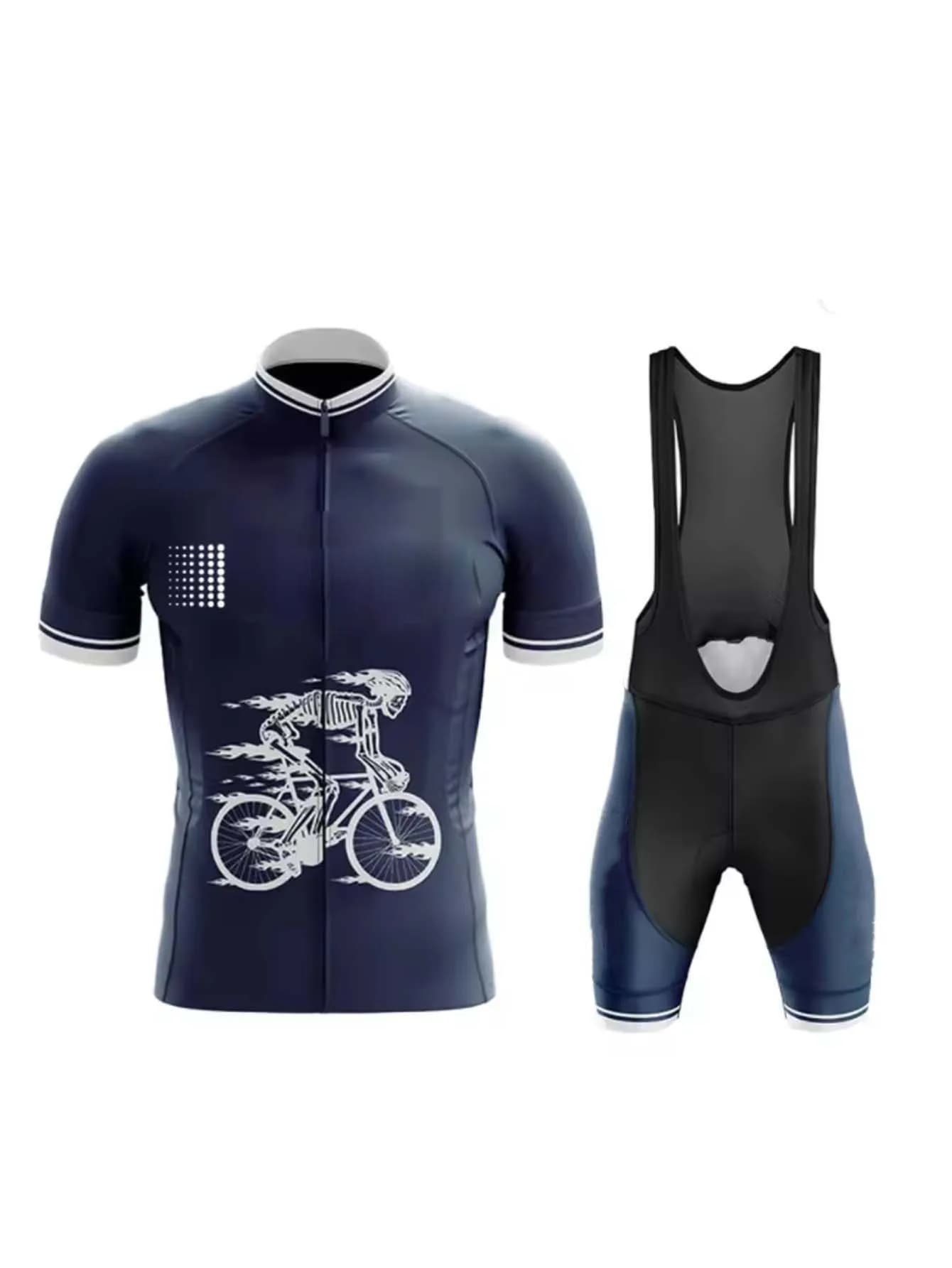 Breathable Quick Dry Men’s Bike Suit, Short Sleeve Shorts Crewneck Full Zip Bib Cycling Set Lightweight