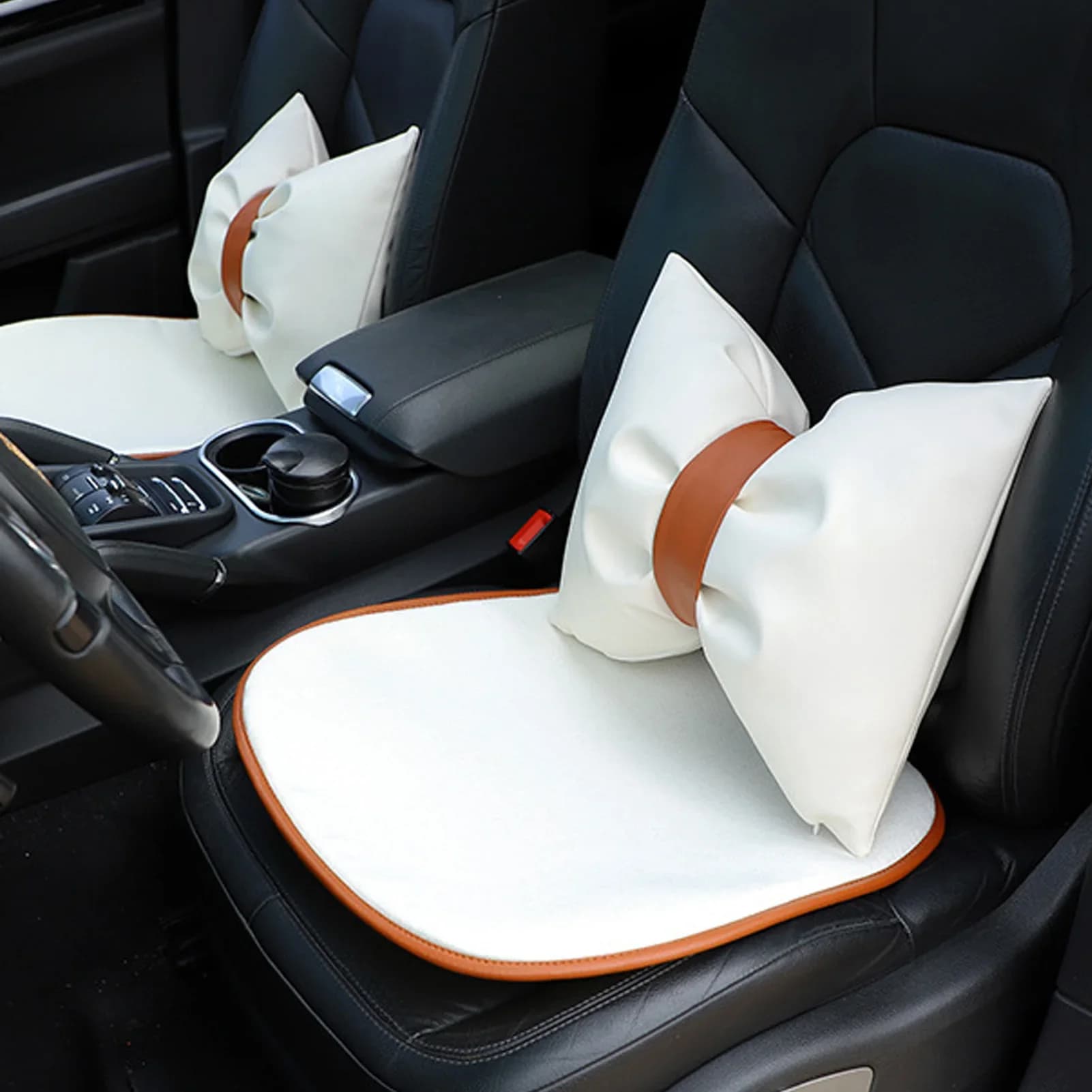 Cuscino di supporto lombare per poggiatesta in pelle per la schiena dell'auto, adatto alla maggior parte delle auto, imbottito in cotone PP universale