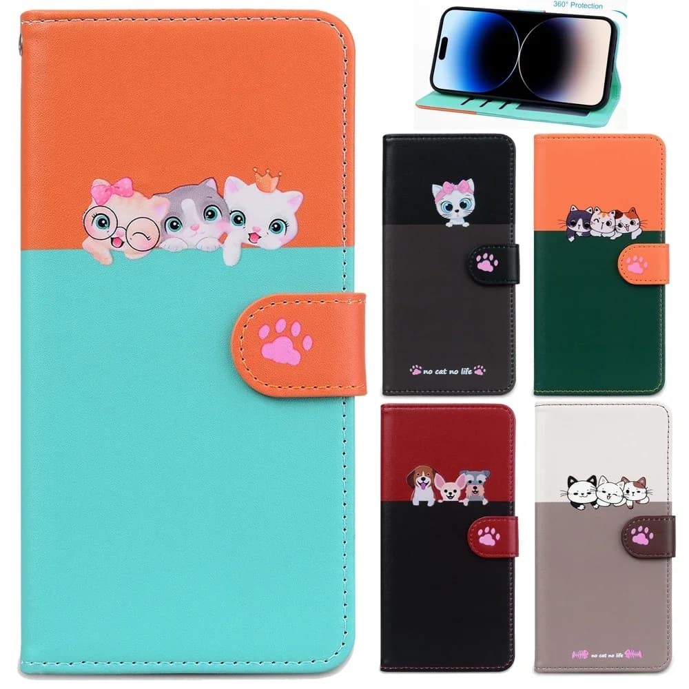 S24 Cute Leather Case for Funda Samsung Galaxy S25 S23 Ultra S22 Plus S20 S21 FE S10 Kawaii Cat Wallet Flip Cover for Phone