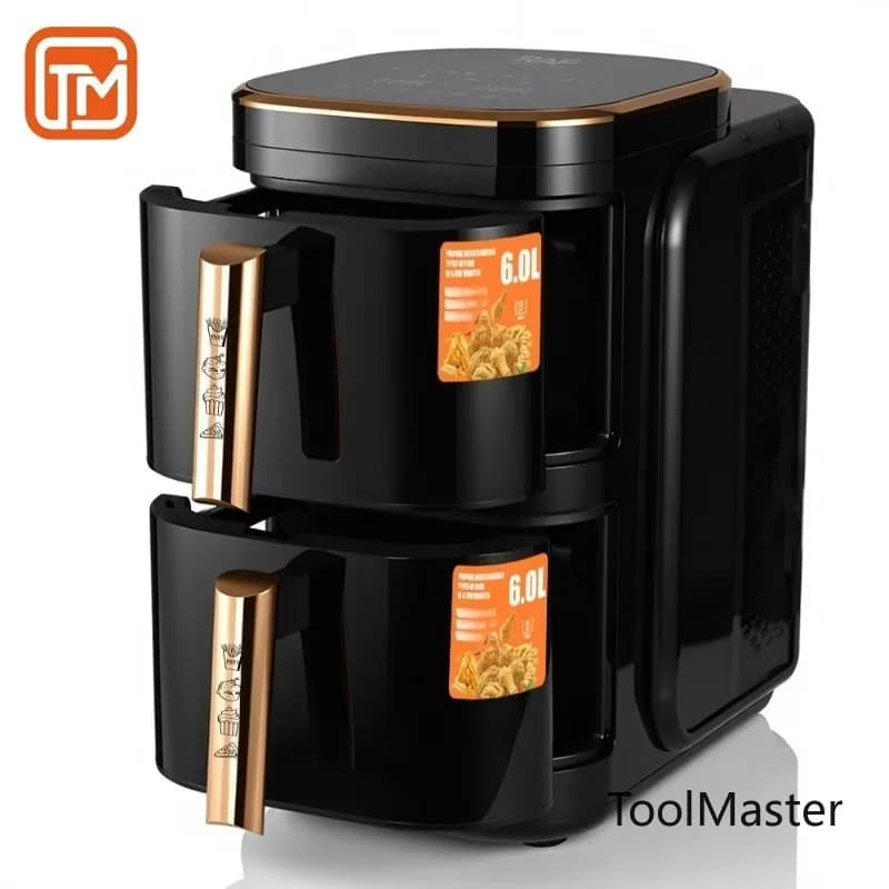 【Offerta Speciale】Friggitrice ad Aria a Doppio Strato 6+6L Elettrica Senza Olio, Friggitrice ad Aria Intelligente Digitale con Doppio Cestello