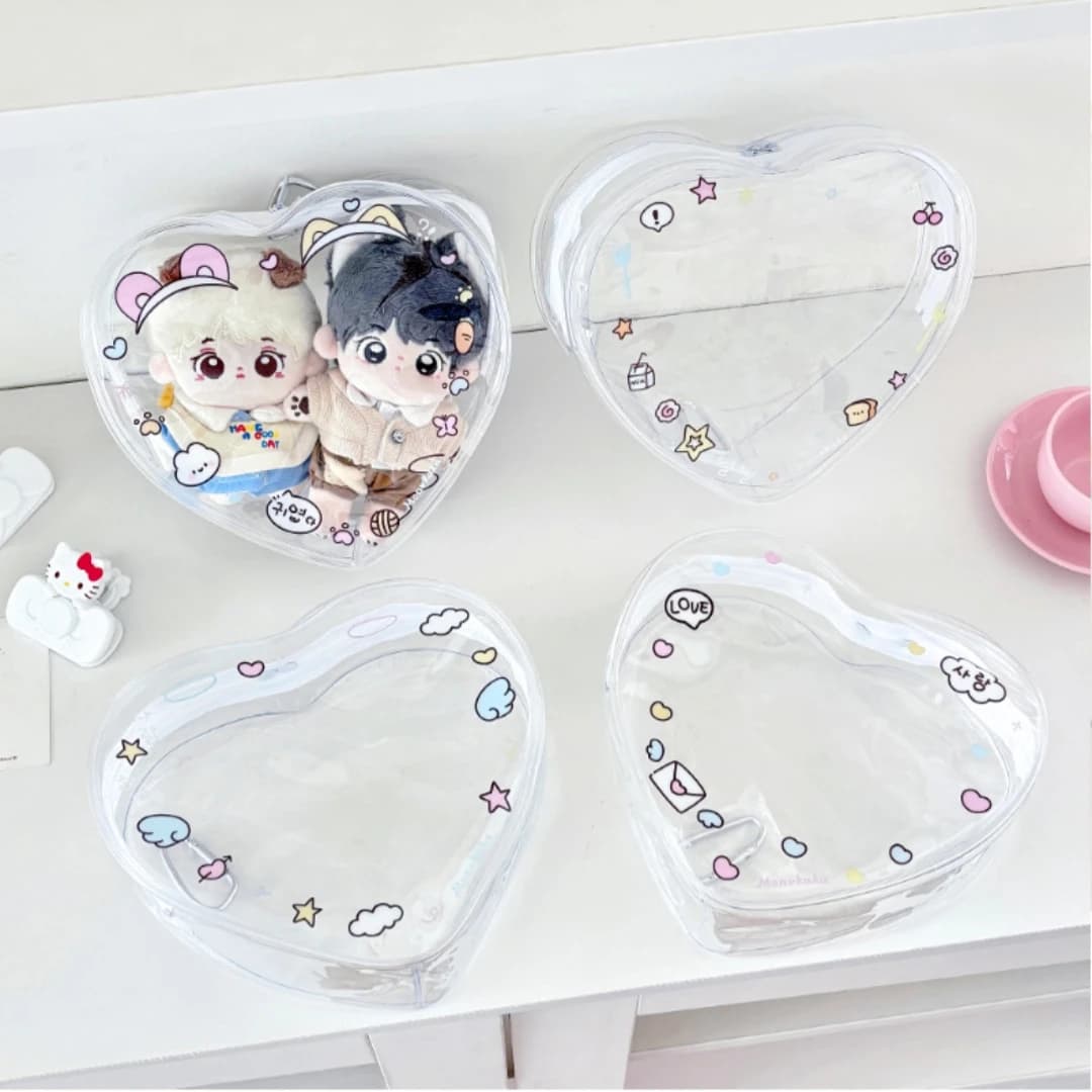 Portable Storage Bag Lightweight Transparent Organizer Heart-Shaped Storage Bag Protective Doll Storage Bag For Travel Everyday