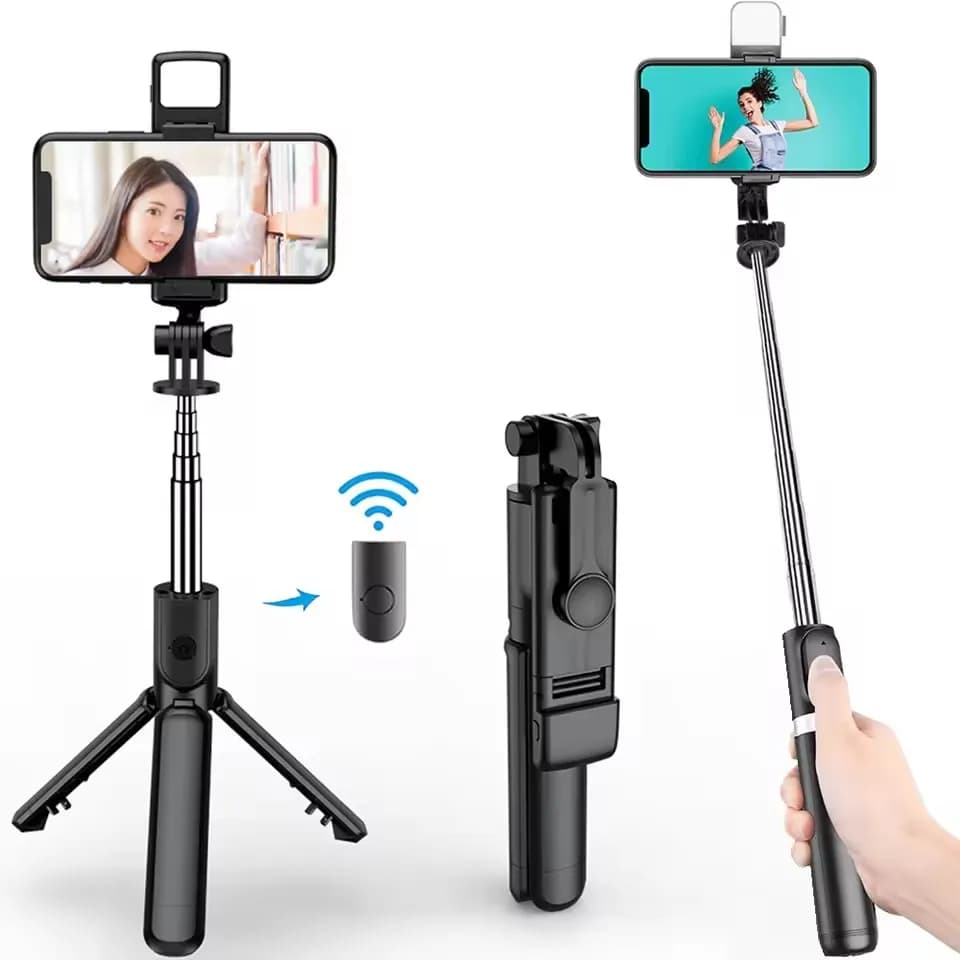 FANGTUOSI Treppiede per selfie stick allungabile senza fili Bluetooth remoto portatile per smartphone Supporto per treppiede per telefono Android iOS
