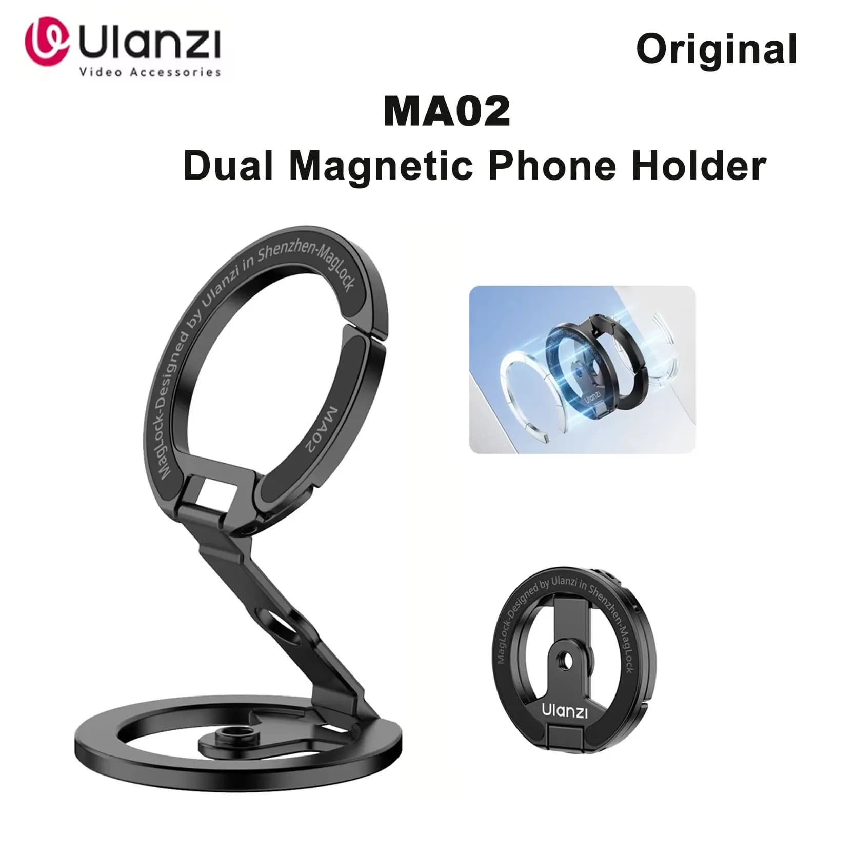Supporto Magnetico Doppio Ulanzi MA02 MagLock Originale, Sottile e Pieghevole per Fitness, Vlog, Smartphone, Streaming Live e Riprese