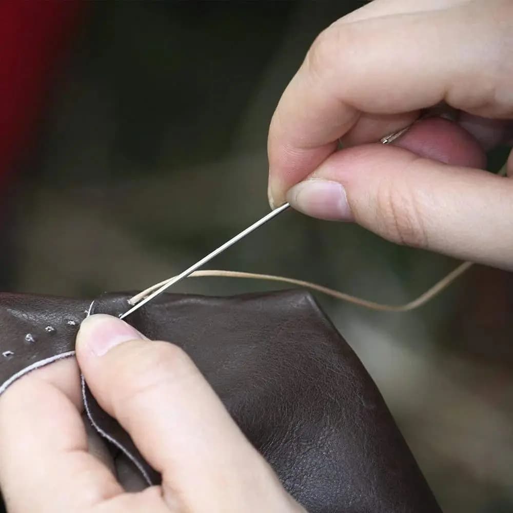 Set da 9 pezzi per cucito fai da te in pelle, kit con filo di nylon da 50 m, ago per riparazione scarpe, ago per cucire, ago a gancio dritto facile da usare