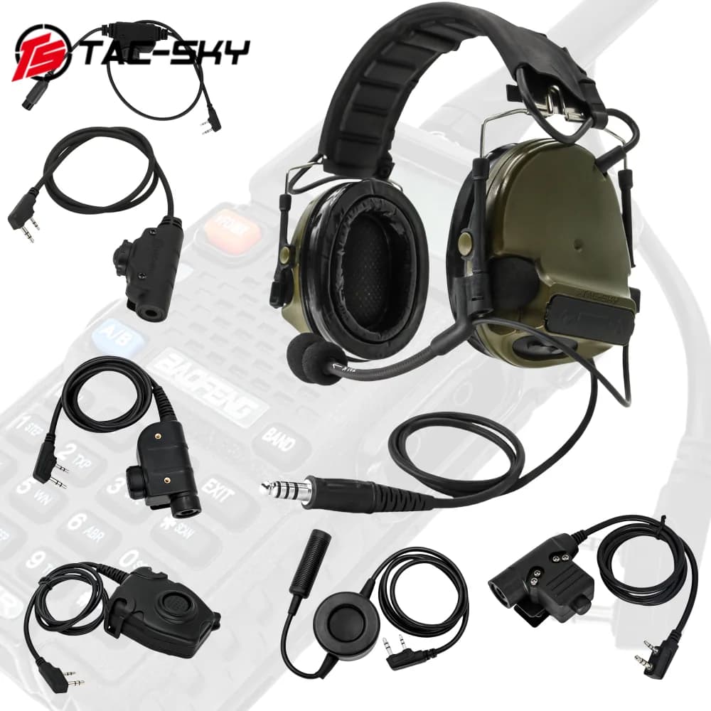 TS TAC-SKY COMTA III Cuffie tattiche c3 con adattatore PTT con spina kenwood compatibile con Baofeng UV82 UV5R Walkie Talkie