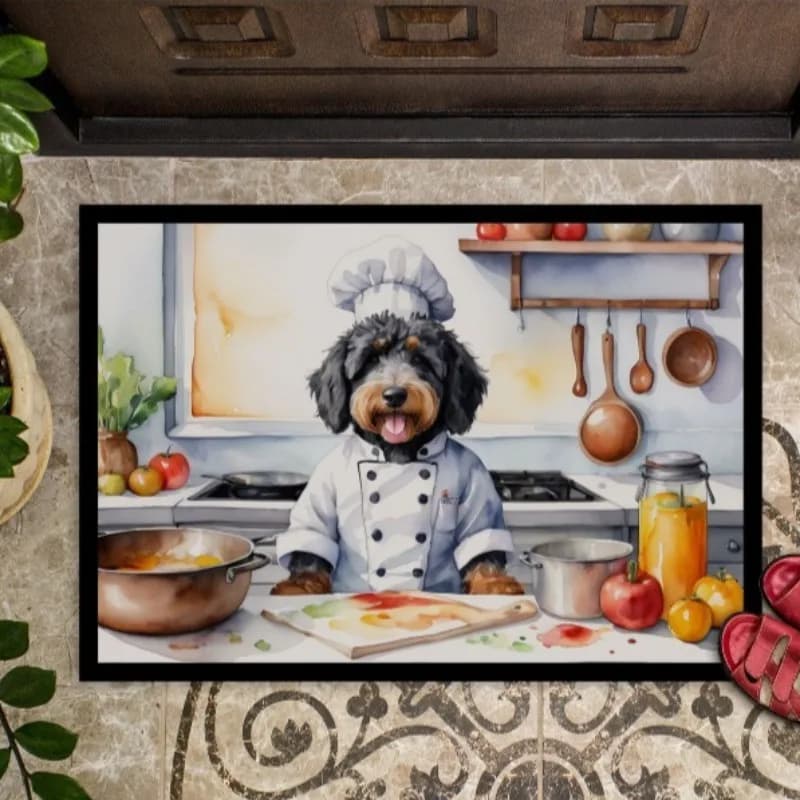 NUOVO zerbino Bernedoodle Chef Decor, facile da pulire, antiscivolo, a pelo basso