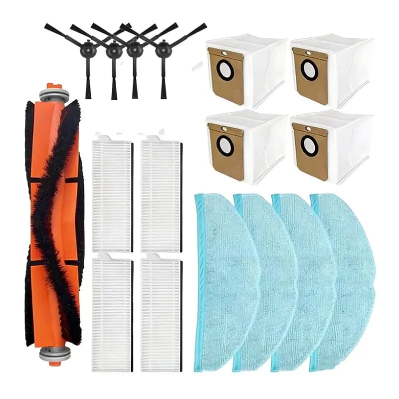 CKFAM-17 Pcs For Conga 8090 Ultra / 9090 AI, Everybot Q Vacuum Cleaner Main Side Brush Hepa Filter Mop Dust Bag Accessories