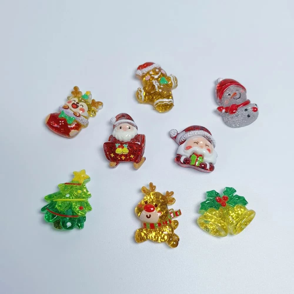 Resin Cute Colorful Santa Trees Elk Snowman Bells Flatback Rhinestone Cartoon Christmas Figurine Scrapbook DIY Decor Crafts