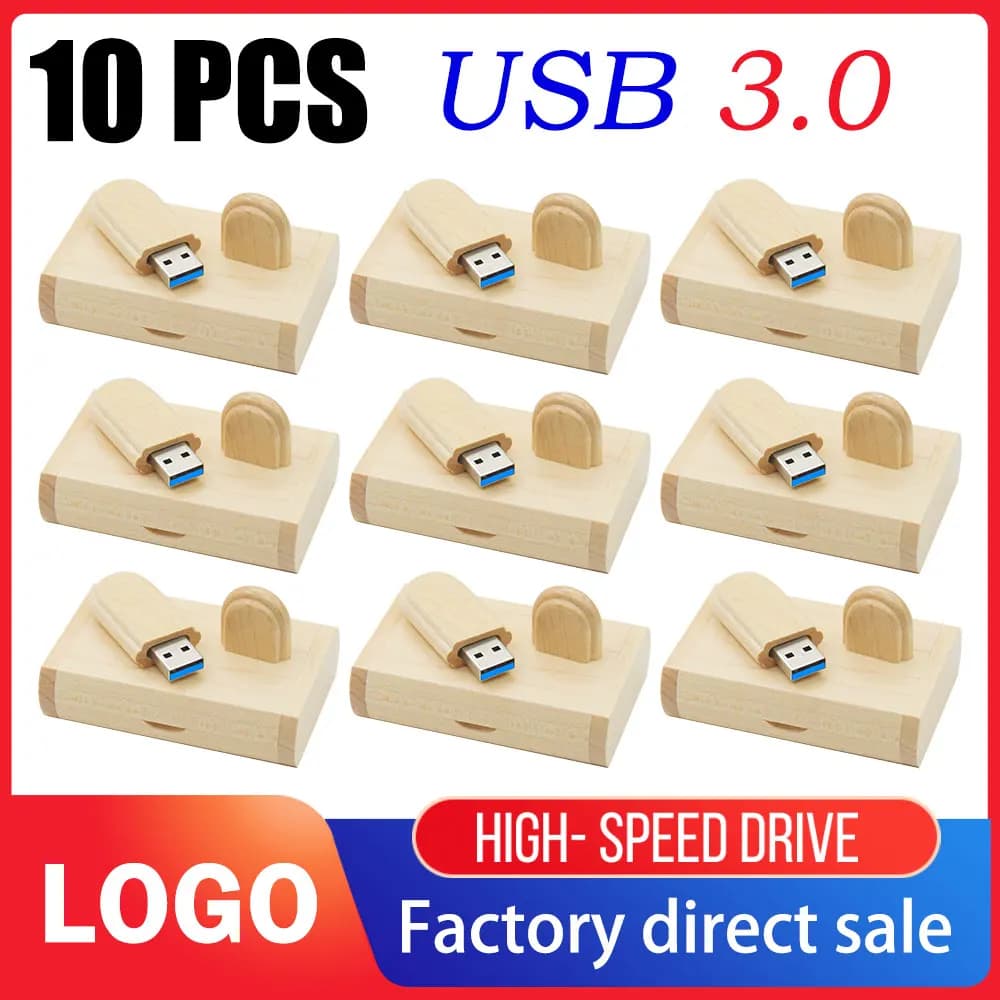 10 pz/lotto USB 3.0 (LOGO Personalizzato Gratuito) Usb In Legno 64gb Chiavetta USB Pendrive 4GB 8GB 16GB 32GB 64GB Memory Stick per il Regalo