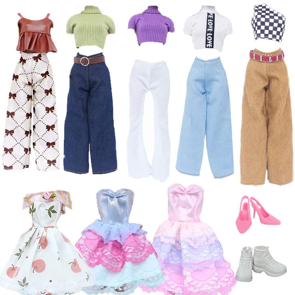 Vestiti Moderni per Bambole 11.8'' 30cm, Outfit per Bambola Femminile, Mini Abito con Scarpe con Tacco Alto, Stivali e Accessori, Giocattolo per Bambini