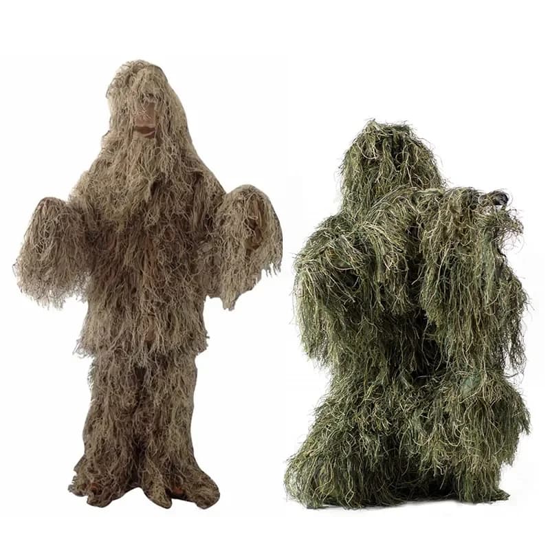 Tuta mimetica Set Ghillie con erba appassita 3D, set di tute da caccia da 5 pezzi