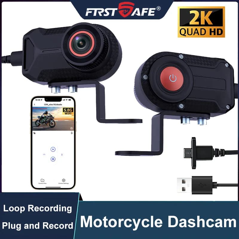 Videocamera DVR per Moto 2K HD con WiFi, App, Impermeabile IP66, Lente Grandangolare 170 Gradi, Registrazione in Loop, Dash Cam HD