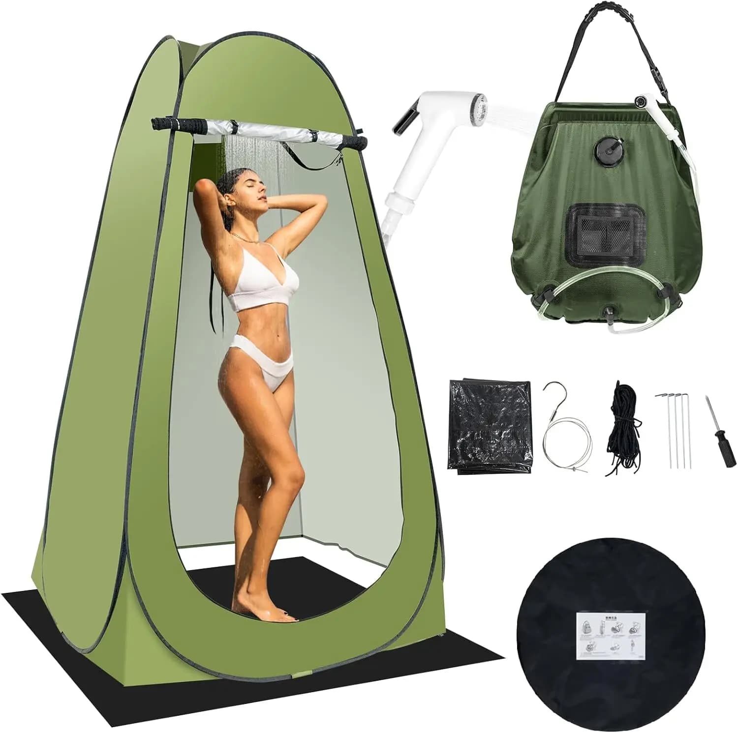 Tenda Portatile per la Privacy in Campeggio con Ugello Migliorato e Sacca Doccia da 5 Galloni per Avventure all'Aperto