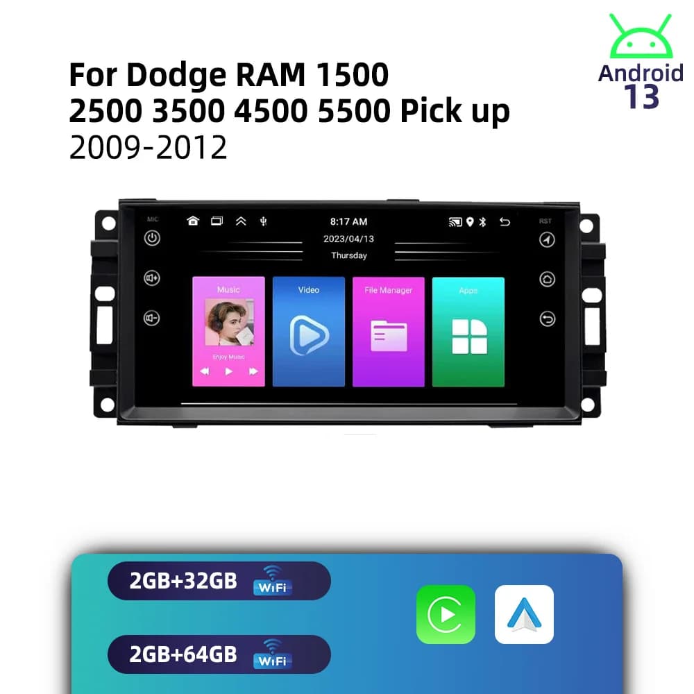 Android Radio 1 Din 7" Screen Car Multimedia for Dodge RAM 1500 2500 3500 4500 5500 Pick Up 2009-2012 Carplay Stereo Head Unit