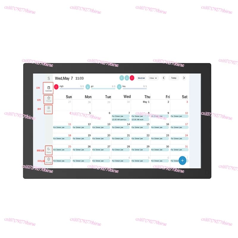 Cornice Digitale LCD Touch Screen da 15,6 Pollici con Calendario Digitale, Pianificazione Familiare, Memoria da 32GB, WiFi, Riproduzione MP4 e Programma Domestico