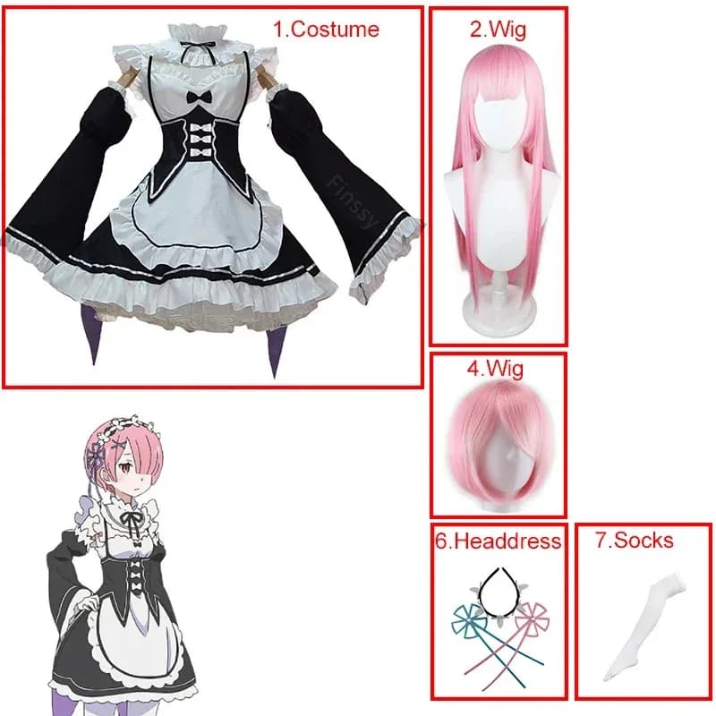 Anime Maid Rem/Ram Cosplay Dress Vita in un mondo diverso da Zero Costume da spettacolo di carnevale di Halloween IR4429b;4.f'7;j,3'