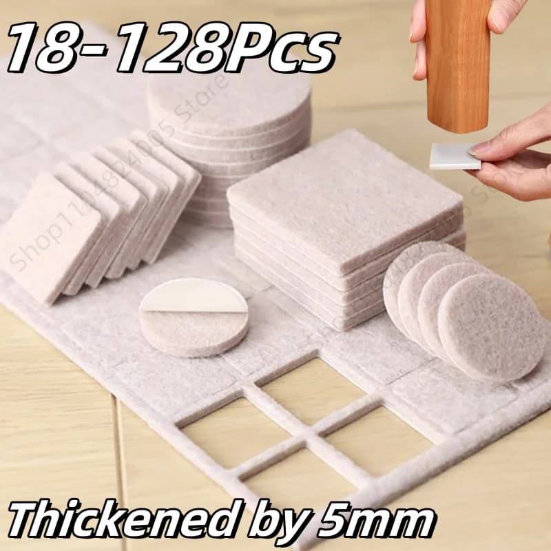 18-128 Pezzi Tappetini in Feltro Spesso Autoadesivi per Gambe di Mobili, Antiscivolo e Antigraffio, Quadrati e Rotondi, Protezione per Pavimenti in Legno