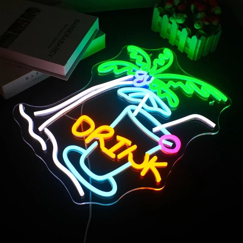 Coco Drink Neon Led Sign Lampade da parete dimmerabili Decorazione della stanza per le vacanze Hotel Affari Negozio Bar Party Club Lampada USB creativa