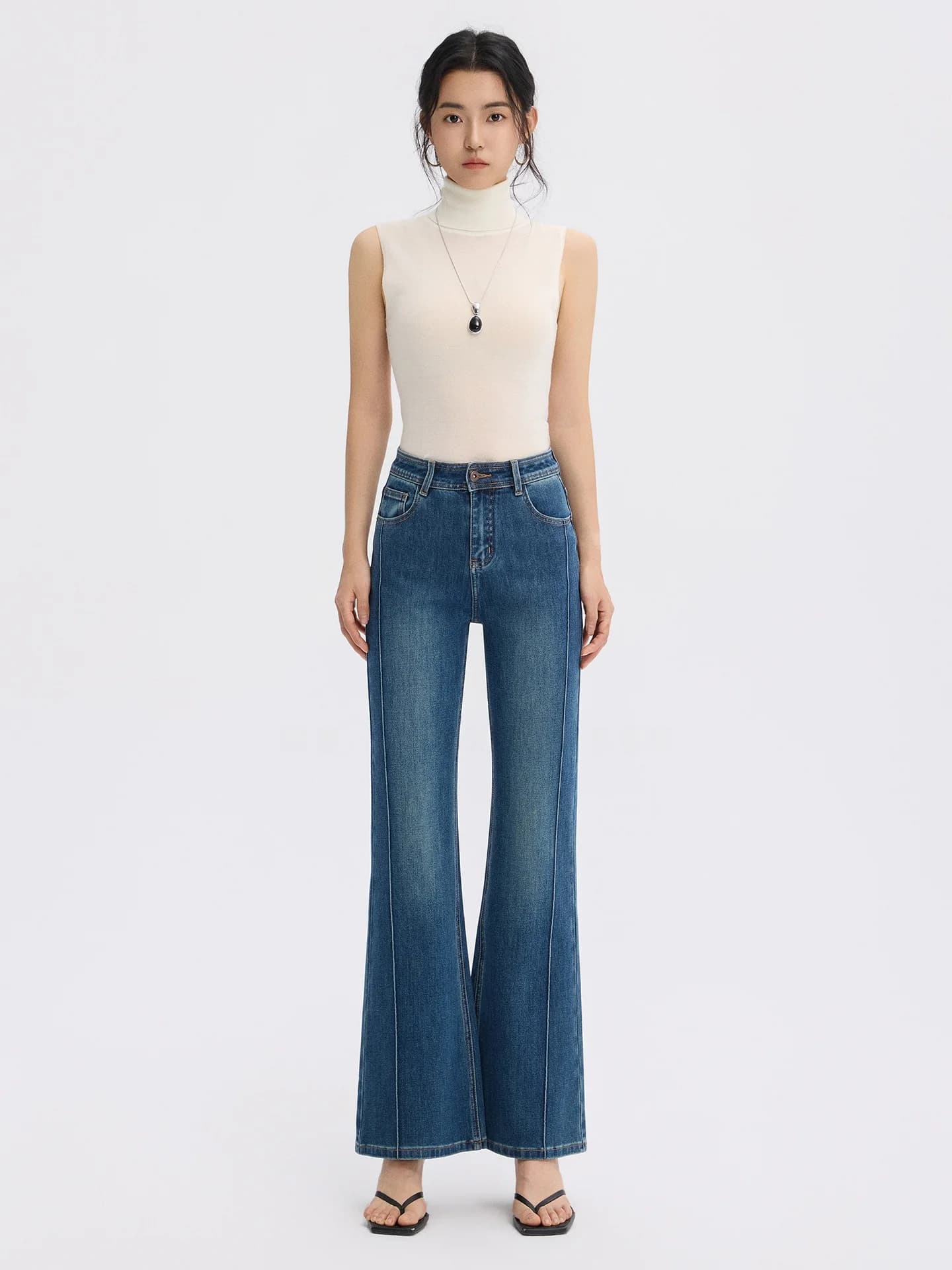High Waist Slimming Bell Bottom Jeans Women's Miniature Decorative Stitching Washed Cotton Spring New Style MS.ROSHELLE