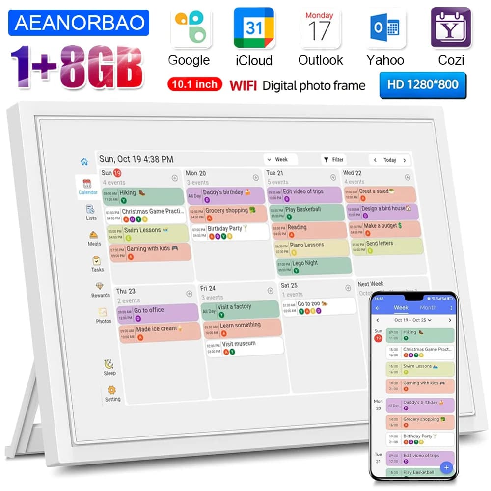 Aeanorbao Smart Calendar Digital Photo Frame 10.1inch Touch Screen Organizer Auto-Rotate Family Schedules For Holiday Gift Frame