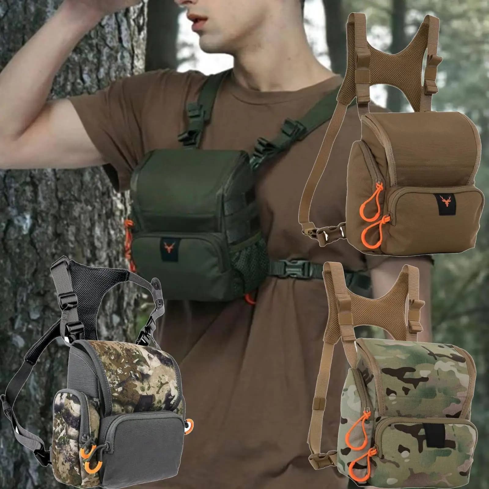 Imbracatura binoculare Pettorale Borsa da caccia Pratica custodia multiuso con copertura di protezione dalla pioggia Escursionismo portatile
