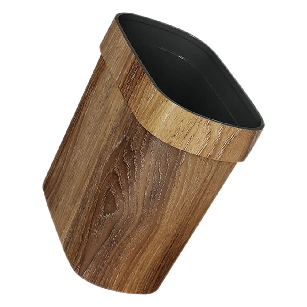 Stylish Trash Can with Wood Grain Finish Large Size for Kitchen Bathroom Bedroom Office Heavy Duty PP Waste Basket Home Decor